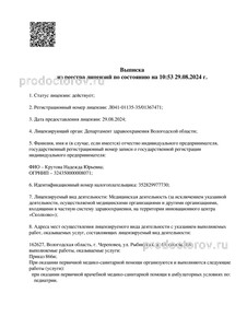 Выписка из реестра лицензий