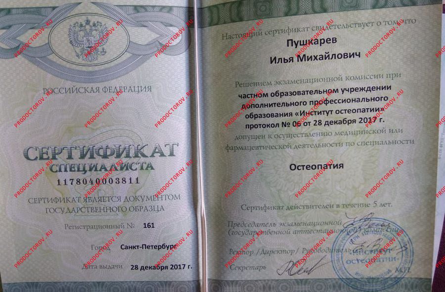 Пушкарев Илья Михайлович, остеопат - 7 отзывов | Ногинск - ПроДокторов