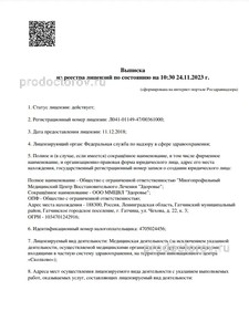 Выписка из реестра лицензий