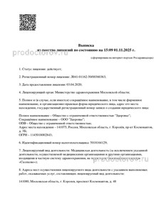 Выписка из реестра лицензий