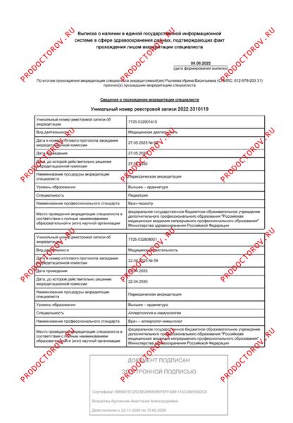 Сведения о прохождении аккредитации специалиста Рылеева И. В. - Сведения о прохождении аккредитации специалиста