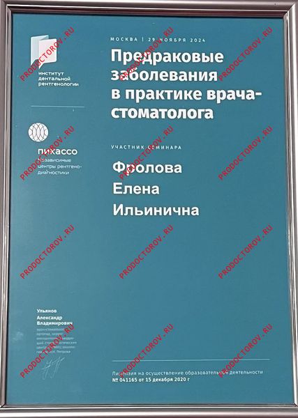 Сертификат Фролова Е. И. - Сертификат