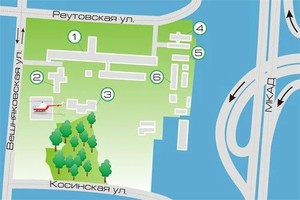 Схема территории (1-главный корпус, 2-родильный дом, 3-терапевтический корпус, 4-консультативно-диагностический центр, 5-патологоанатомический корпус, 6-медицинский архив) Схема территории (1-главный корпус, 2-родильный дом, 3-терапевтический корпус, 4-консультативно-диагностический центр, 5-патологоанатомический корпус, 6-медицинский архив)