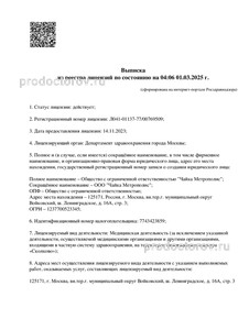 Выписка из реестра лицензий