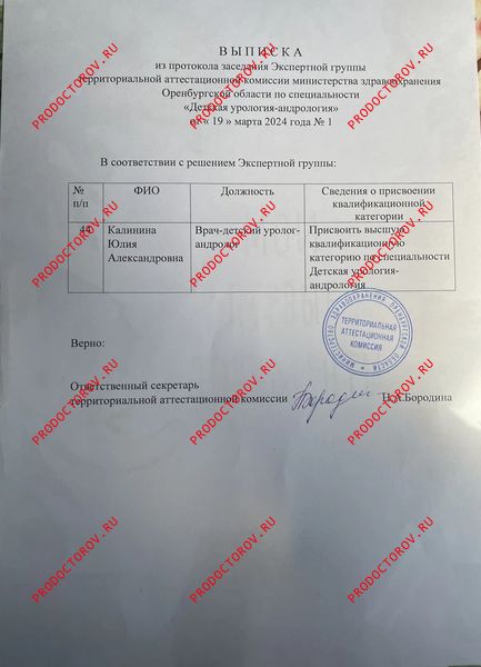 1 категория Калинина Ю. А. - 1 категория