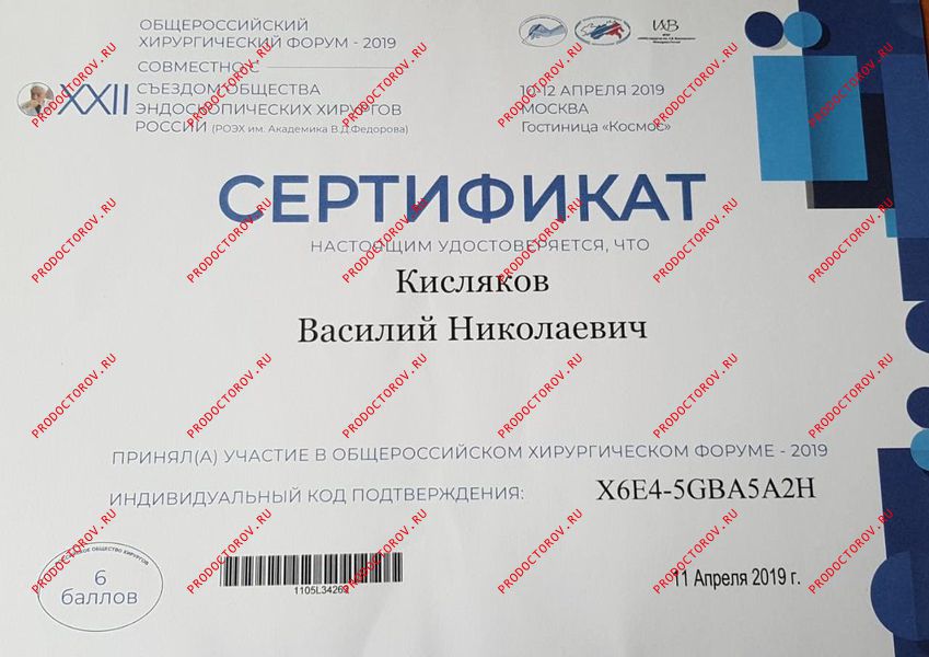 Кисляков В. Н. - Сертификат