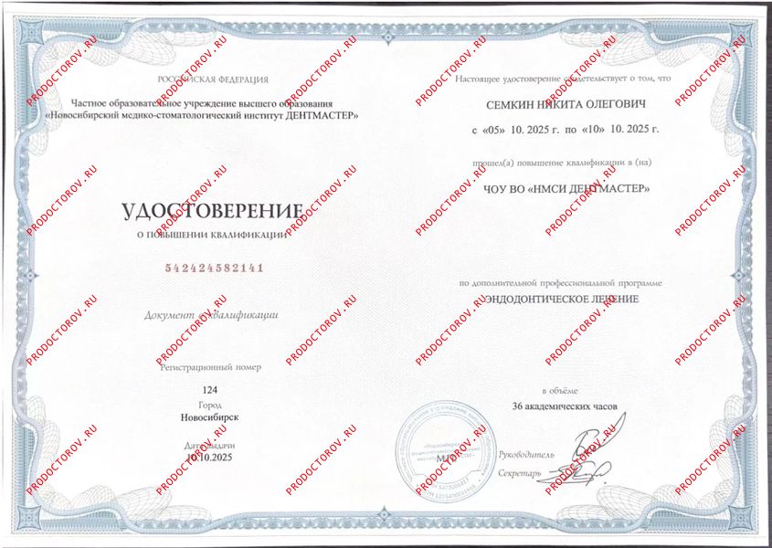 Курсы повышения квалификации Семкин Н. О. - Курсы повышения квалификации