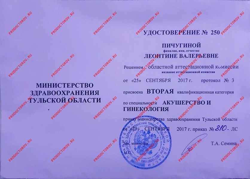 Первая категория Пичугина Л. В. - Первая категория