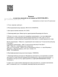 Выписка из реестра лицензий Выписка из реестра лицензий