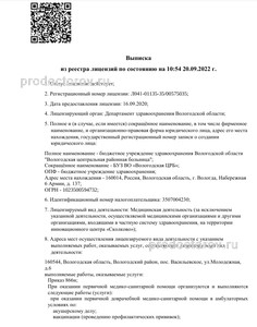 Выписка из реестра лицензий